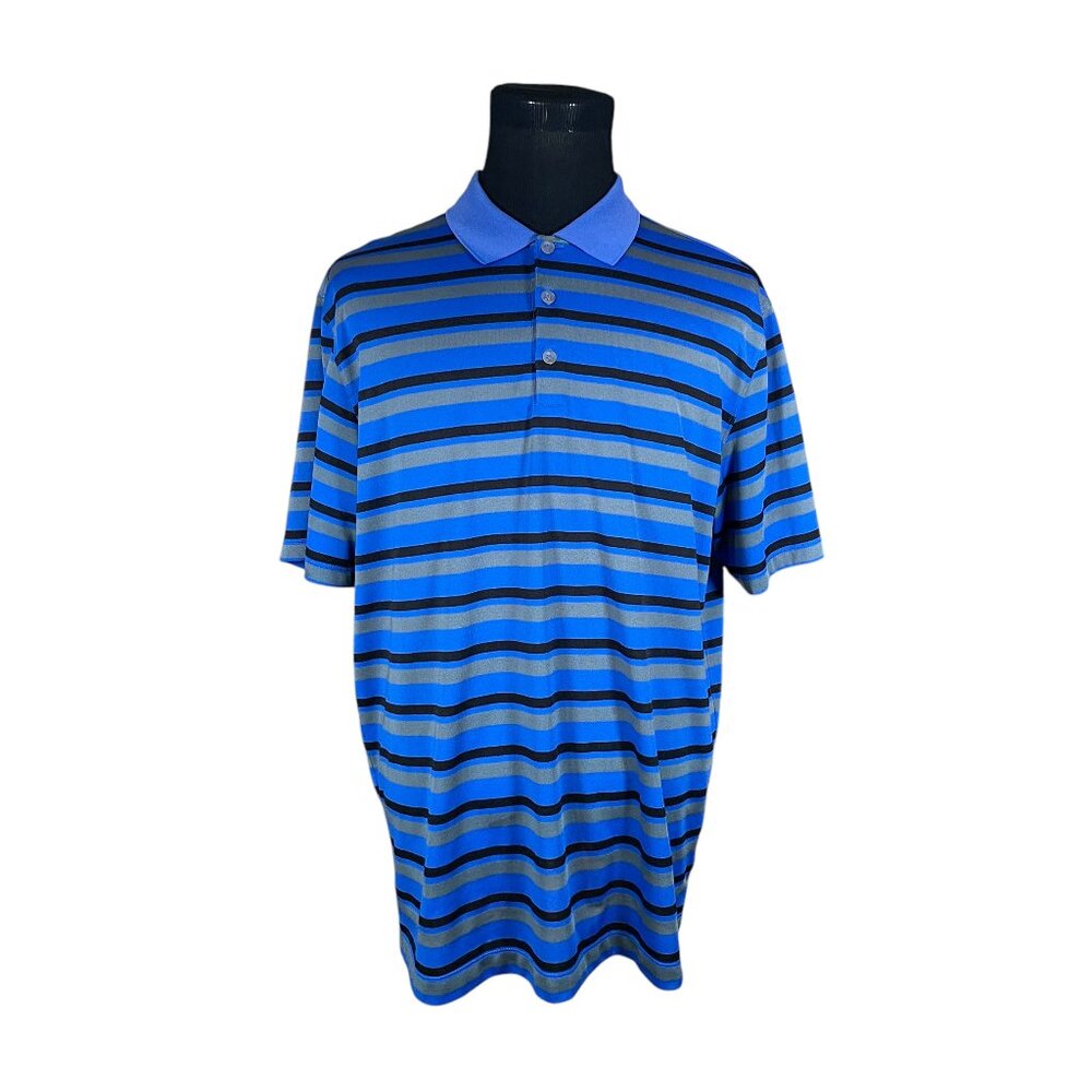 Nike Golf Men's Tour Performance Dri-Fit Blue Striped Short Sleeve Polo Shirt XL